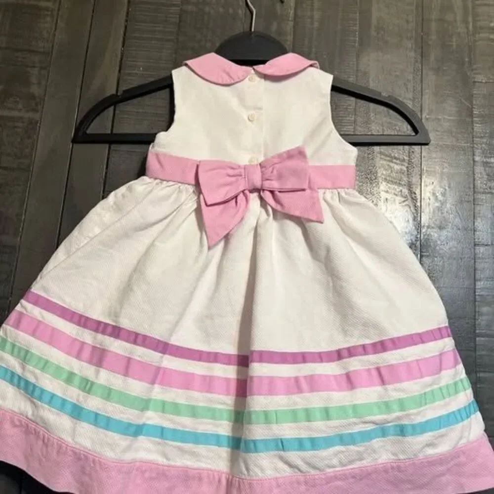 Gymboree White Dress with Pink Collar and Pastel Stripe Trim